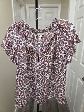 Max Studio Floral Print Ruffle Sleeve Top